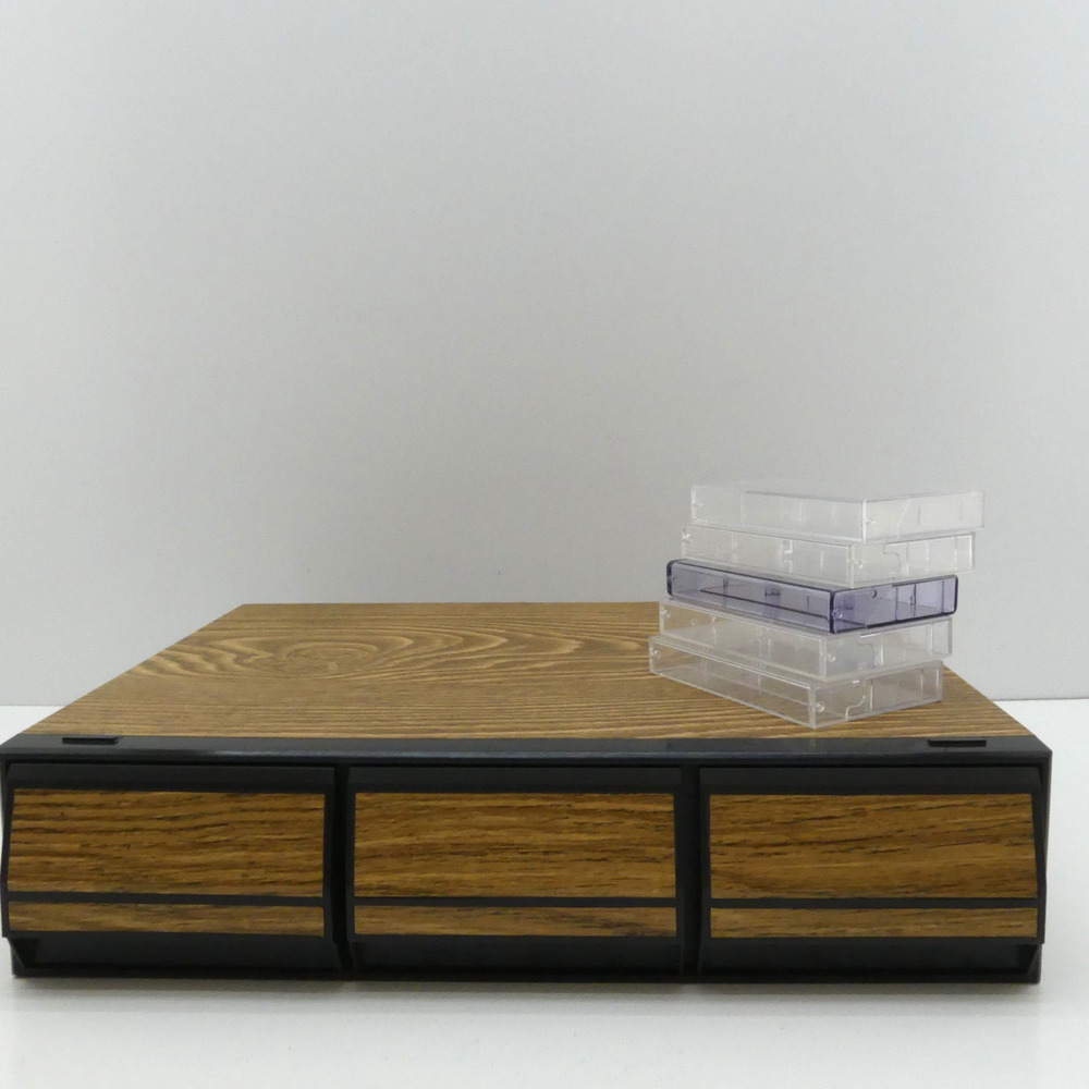 Vintage 3 Drawer 36 Audio Cassette Tape Storage Holder Case Woodgrain w/ 5 cases